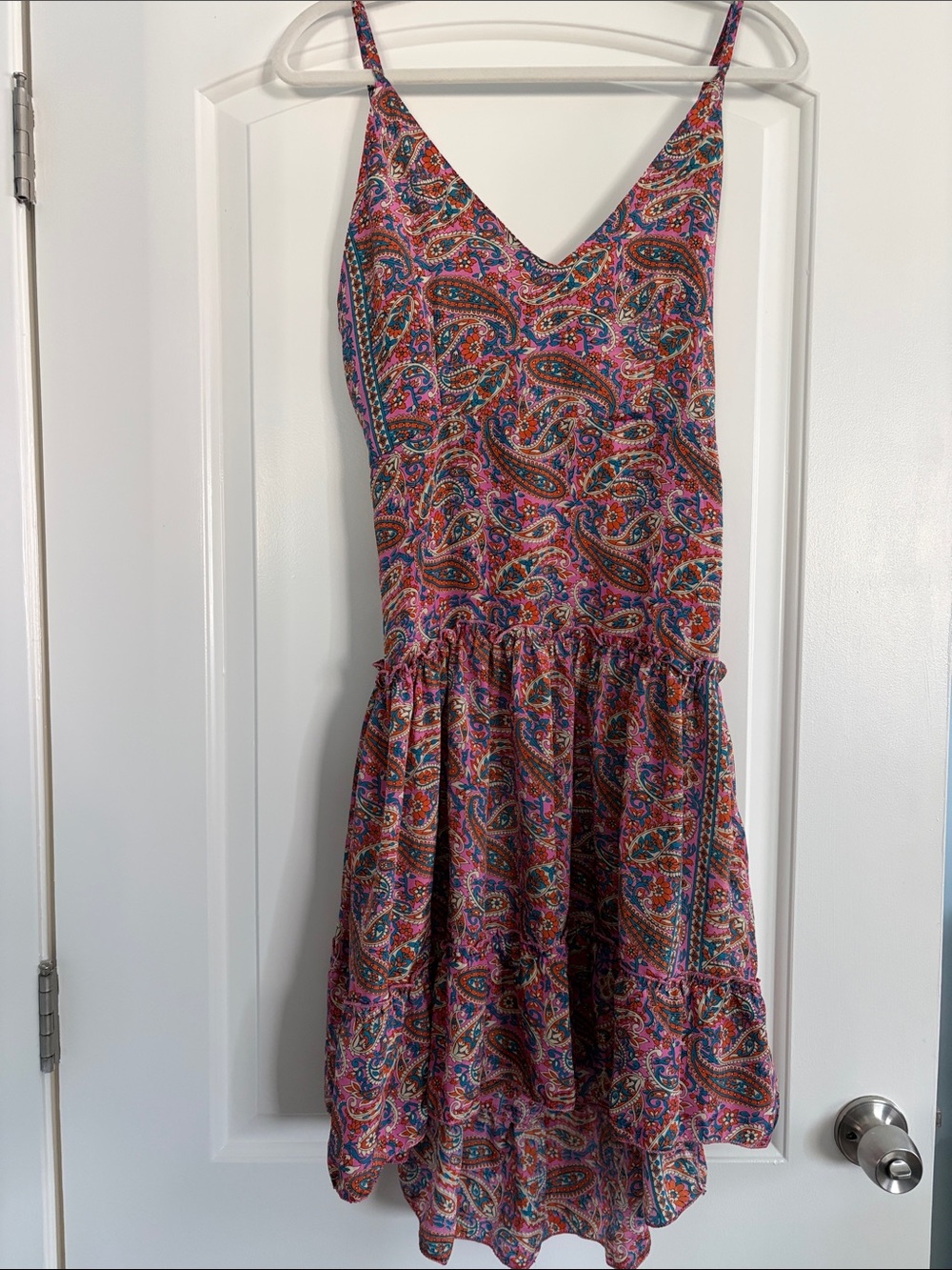 Jaipur Pink Paisley‎ Tiered Open Back Silk Lightweight Summer Dress,